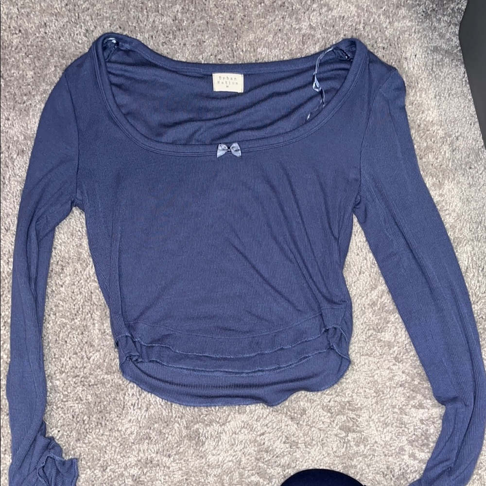 Urban Outfitters Blue Crop Ruched Blouse